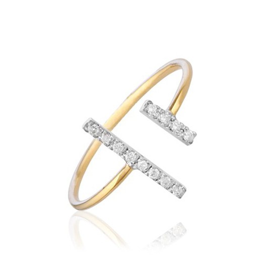 Anillo oro amarillo, oro blanco y brillantes lineas