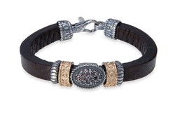 Pulsera PLATADEPALO de cuero con piezas de Plata 925 y circonitas Fiora. WB451X T/18