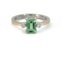 Anillo de plata, oro, diamante y esmeralda - T/15. 25373