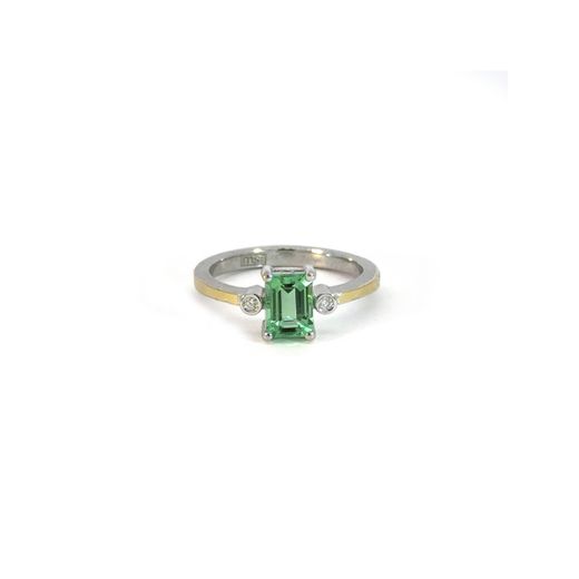 Anillo de plata, oro, diamante y esmeralda - T/15. 25373