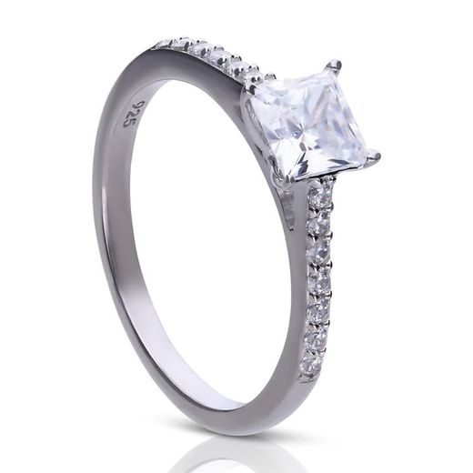 Anillo DIAMONFIRE plata alianza y solitario.