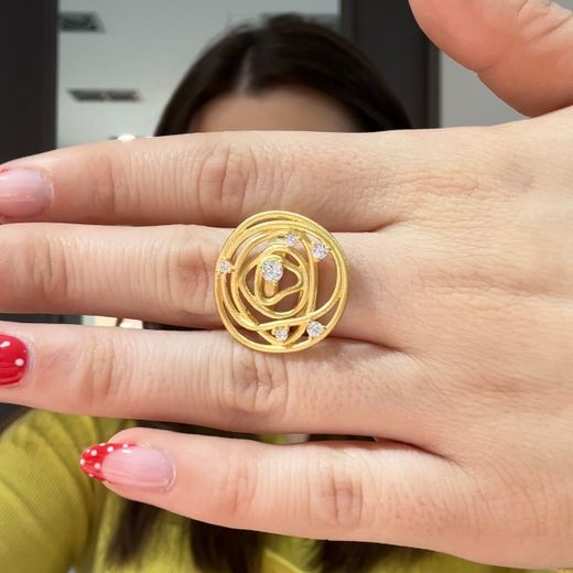 Anillo IPPOCAMPO plata bañada hilos enredados y circonitas. IPEL327
