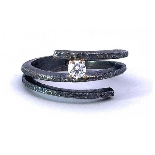Anillo MIQUEL SARDÀ de plata, oro y diamante - T/16. 23353