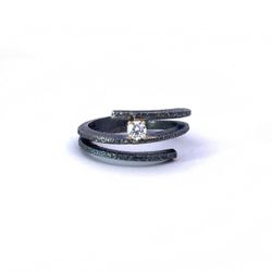Anillo MIQUEL SARDÀ de plata, oro y diamante - T/16. 23353