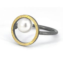 Anillo MIQUEL SARDÀ de plata, oro y perla - T/14. 25302