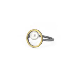 Anillo MIQUEL SARDÀ de plata, oro y perla - T/14. 25302