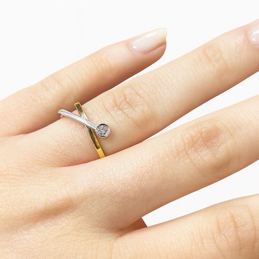 Anillo oro amarillo, oro blanco y diamante UNICA.