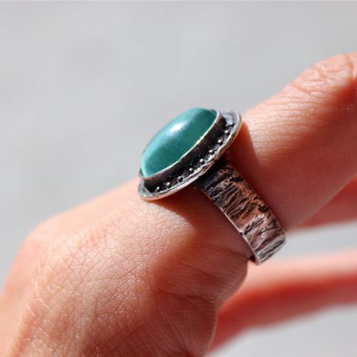 Anillo PLATADEPALO Mujer Meikai de plata 925 y piedra azul turquesa. WR156X T/16