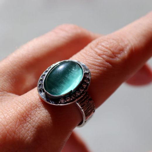 Anillo PLATADEPALO Mujer Meikai de plata 925 y piedra azul turquesa. WR156X T/16