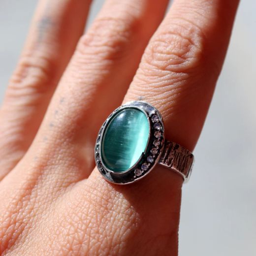 Anillo PLATADEPALO Mujer Meikai de plata 925 y piedra azul turquesa. WR156X T/16