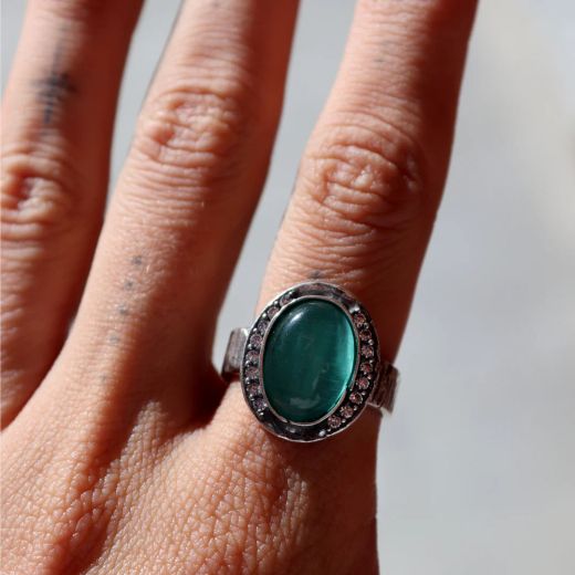 Anillo PLATADEPALO Mujer Meikai de plata 925 y piedra azul turquesa. WR156X T/16