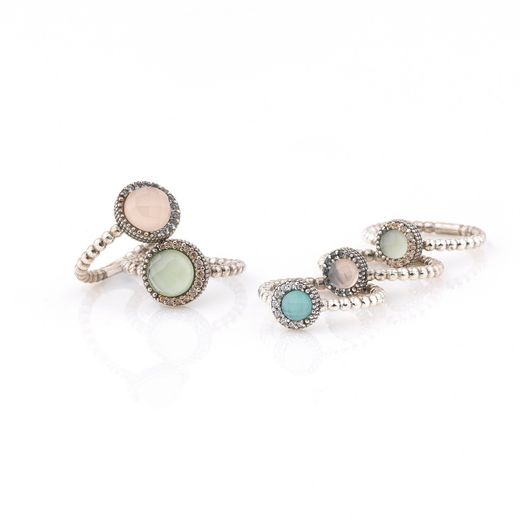 Anillo SUNFIELD de Plata Zinnia mini Zirconitas y Cuarzo Azul. AN064790/49