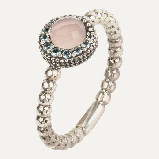 Anillo SUNFIELD de Plata Zinnia mini Zirconitas y Cuarzo Rosa. AN064790/15