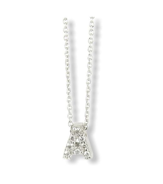 Colgante SATERRA inicial oro blanco y brillantes.