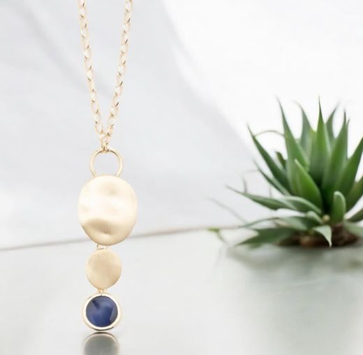 Collar IPPOCAMPO plata bañada en oro con cuarzo azul. IPEL82
