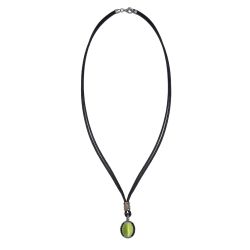Collar PLATADEPALO Mujer de cuero Sei con plata 925 y piedra verde. WN263X