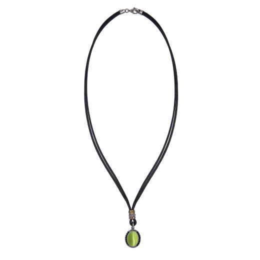 Collar PLATADEPALO Mujer de cuero Sei con plata 925 y piedra verde. WN263X