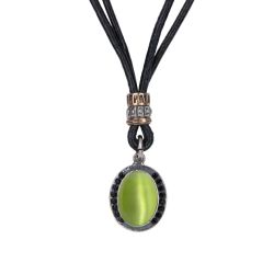 Collar PLATADEPALO Mujer de cuero Sei con plata 925 y piedra verde. WN263X