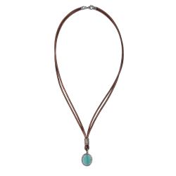 Collar PLATADEPELO de cuero mujer Meikai con colgante de piedra azul y circonitas. WN257X