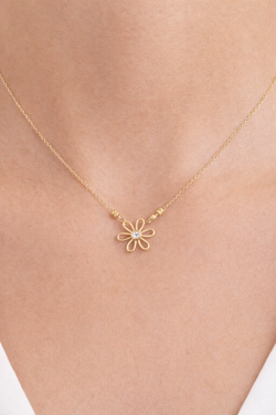 Gargantilla SATERRA oro amarillo flor diamante.