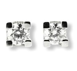 Pendientes dormilonas SATERRA oro blanco con brillante de 0.10 quilates