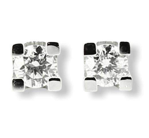 Pendientes dormilonas SATERRA oro blanco con brillante de 0.10 quilates