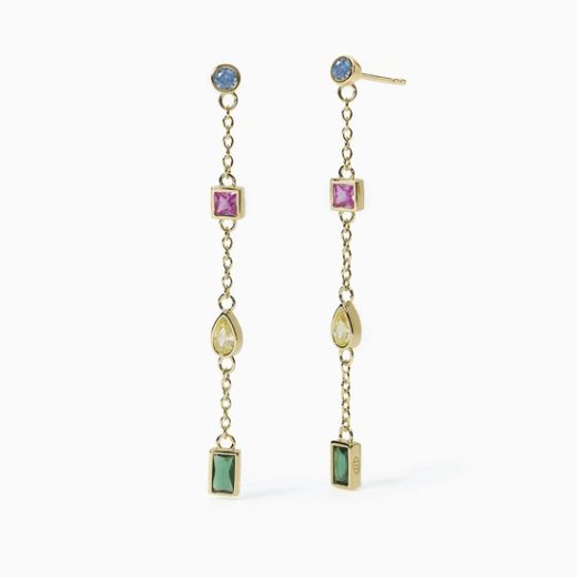 Pendientes MABINA colgantes dorados con piedras de colores ARCOÍRIS. 563658