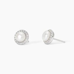 Pendientes MABINA de plata con perlas cultivadas y circonitas. MILANÉS. 563745