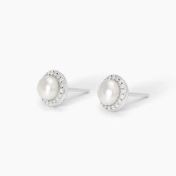 Pendientes MABINA de plata con perlas cultivadas y circonitas. MILANÉS. 563745