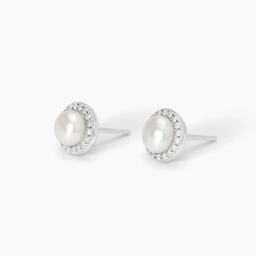 Pendientes MABINA de plata con perlas cultivadas y circonitas. MILANÉS. 563745