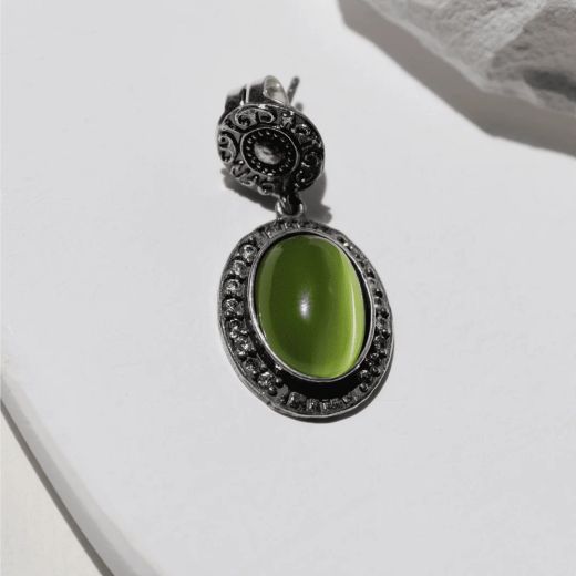 Pendientes Mujer Sei de plata 925 y piedra verde. WE281X