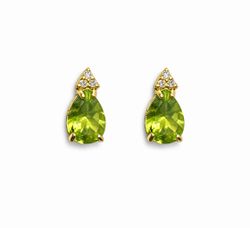 Pendientes oro SATERRA con peridotos y diamantes.