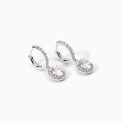 Pendientes PLATA aro con colgante de circonita RENACIMIENTO. 563788