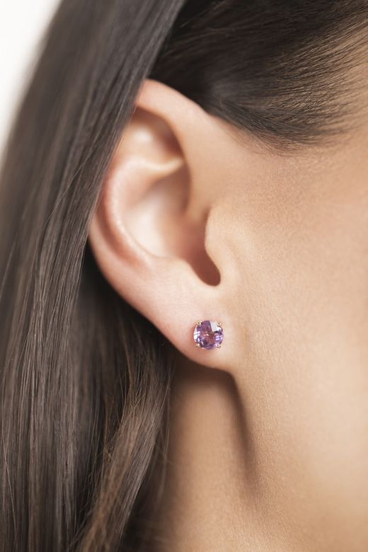 Pendientes  SATERRA oro rosa con amatista.