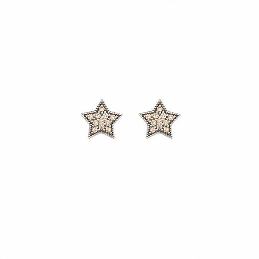 Pendientes SUNFIELD de plata envejecida, de 1,3 cm de diámetro, con circonitas de color champagne PE060858