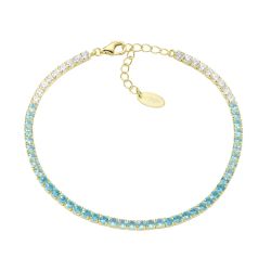 Pulsera AMEN tenis dorada 2,5 mm tonos azul claro. BT25DEGAC17
