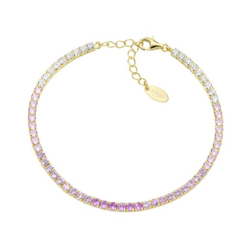 Pulsera AMEN tenis dorada 2,5 mm tonos rosas. BT25DEGRO17