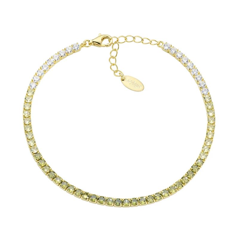 Pulsera AMEN tenis dorada 2,5 mm tonos verde oliva.  BT25DEGOL17