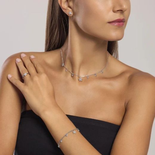 Pulsera MABINA de plata colgante de flor y circonita. 533951