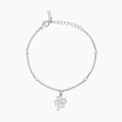 Pulsera MABINA de plata con trébol y circonita. BUENA SUERTE. 533890