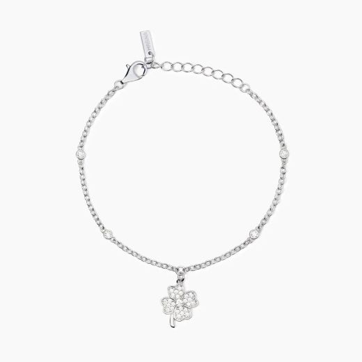 Pulsera MABINA de plata con trébol y circonita. BUENA SUERTE. 533890