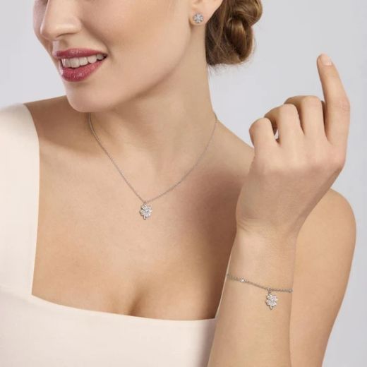 Pulsera MABINA de plata con trébol y circonita. BUENA SUERTE. 533890