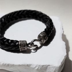 Pulsera PLATADDEPALO Hombre Utsuroi de cuero negro trenzado MB240X T/20