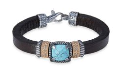 Pulsera PLATADEPALO de cuero con calcedonia Caelum. WB447X T/18