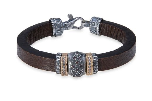 Pulsera PLATADEPALO de cuero con pieza Plata 925 y circonitas Liora. WB452X T/18