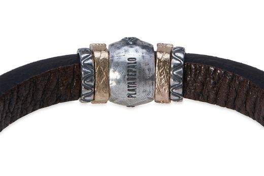 Pulsera PLATADEPALO de cuero con pieza Plata 925 y circonitas Liora. WB452X T/18