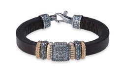 Pulsera PLATADEPALO de cuero con piezas de Plata 925 y circonitas Cali. WB450X T/18