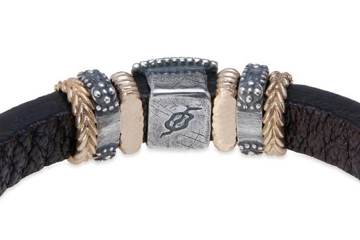 Pulsera PLATADEPALO de cuero con piezas de Plata 925 y circonitas Cali. WB450X T/18