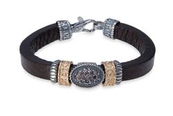 Pulsera PLATADEPALO de cuero con piezas de Plata 925 y circonitas Fiora. WB451X T/18