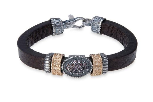 Pulsera PLATADEPALO de cuero con piezas de Plata 925 y circonitas Fiora. WB451X T/18